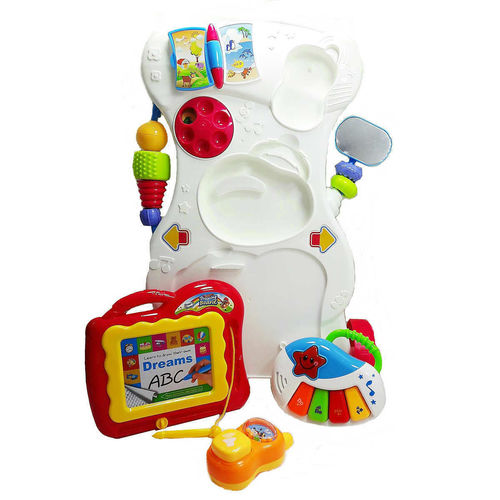 הליכון מנגן לתינוק עם גלגלי סיליקון מונעי החלקה, לוח ציור ופסנתר מנגן ומאיר