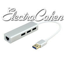 מתאם רשת ל USB  הכולל מפצל USB וחיבור לכבל רשת