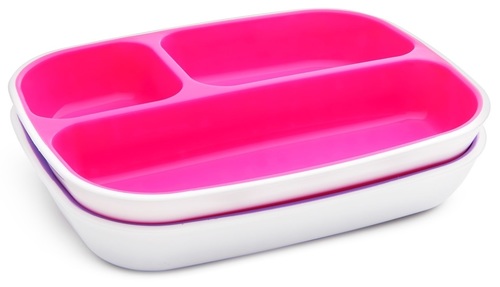 זוג צלחות האכלה עם חלוקה פנימית ותחתית מונעת החלקה Splash - כחול/ירוק