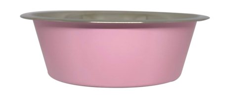 קערת מזון העשויה נירוסטה בצבע ורוד עם גומיות בתחתית