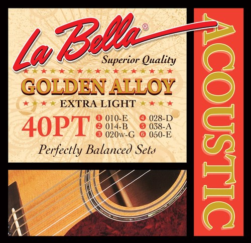 מיתרים לאקוסטית La Bella 40PT GOLDEN ALLOY – EXTRA LIGHT