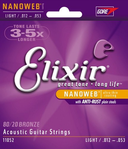מיתרים לאקוסטית Elixir NanoWeb 11052 .012-.053