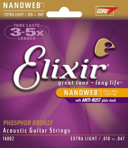 מיתרים לאקוסטית Elixir NanoWeb 16002 .010-.047