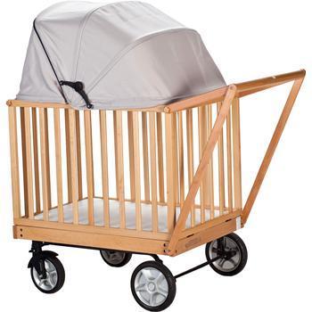 עגלול עץ מתקפל עם גגון XXL, מזרן ואישור תקן ישראלי - צבע טבעי