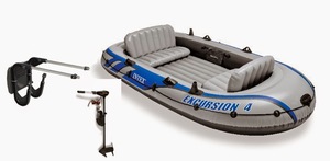 סירת גומי מתנפחת +מנוע חשמלי INTEX 40LB +מתקן ל- 4 אנשים EXCURSION כולל משוטים ומשאבה INTEX 68324