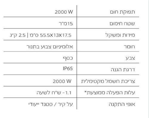 תנור חימום אינפרה אדום ג'ני 2000W GENIE בעלת רדיוס חימום גדול במיוחד