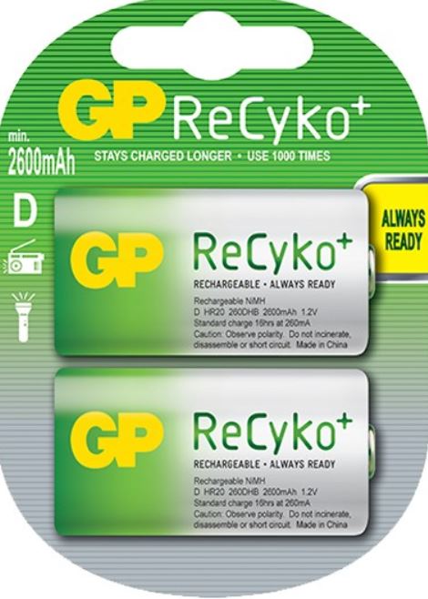 זוג סוללות נטענות ReCyKo D 2600MAH GP
