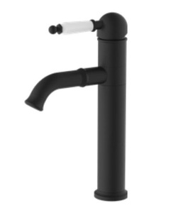 ברז פרח נמוך פיה מסתובבת ידית חרס לבנה שחור מט 1621B סיוון אופיר