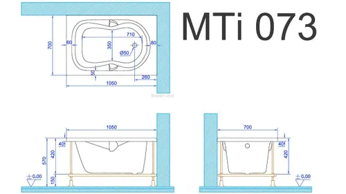 אמבטיה מלבנית אקרילית דגם 73 מותקנת על רצפת חדר אמבטיה מודרני.