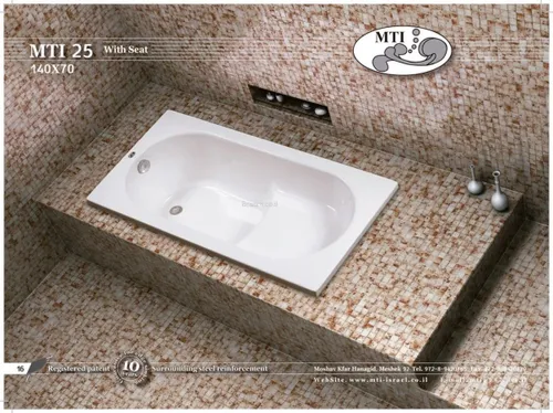 אמבטיה מלבנית אקרילית מבית MTI בגודל 140x70 ס