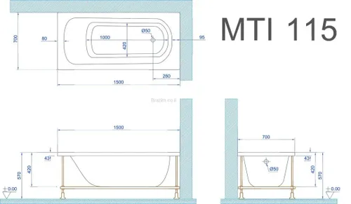 אמבטיה מלבנית אקרילית דגם 115 מותקנת על רצפת חדר רחצה מודרני.
