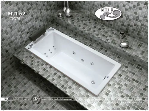 אמבטיה מלבנית אקרילית מבית MTI USA דגם 62 בגודל 170x70 ס