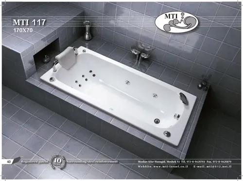 אמבטיה מלבנית אקרילית מבית MTI דגם 117 בגודל 170x70 ס