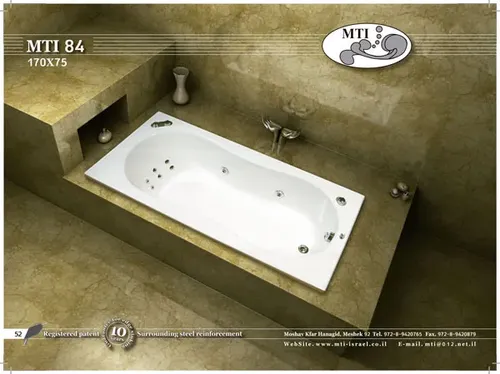 אמבטיה מלבנית אקרילית מבית MTI בגודל 170x75 ס