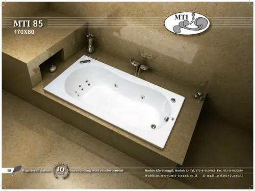 אמבטיה מלבנית אקרילית מבית MTI בגודל 170x80 ס