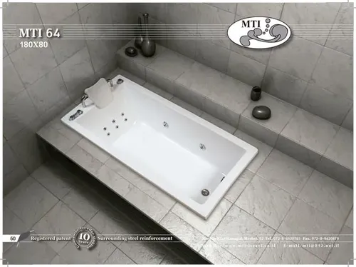 אמבטיה מלבנית אקרילית מבית MTI בגודל 180x80 ס