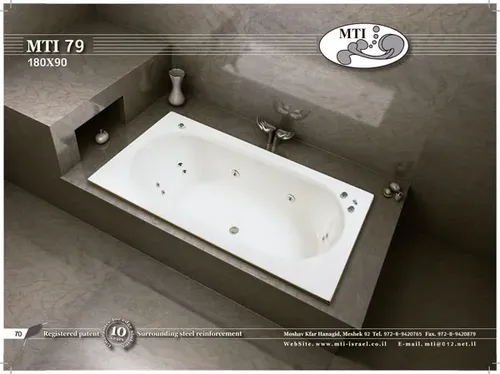 אמבטיה מלבנית אקרילית מבית MTI בגודל 180x90 ס