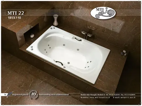 אמבטיה אקרילית מבית MTI דגם 22 בגודל 185x110 ס