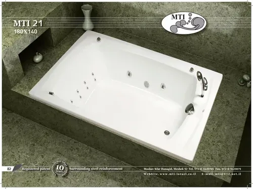 אמבטיה אקרילית מבית MTI דגם 21 בגודל 180x140 ס