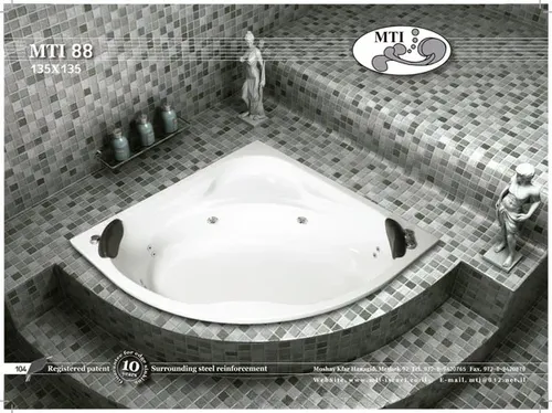אמבטיה פינתית אקרילית מבית MTI USA דגם 88 בגודל 135x135 ס