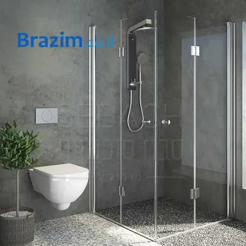 מקלחון פינתי סבח לופ הרמוניקה מותקן בפינת חדר אמבטיה, זכוכית מחוסמת 6 מ