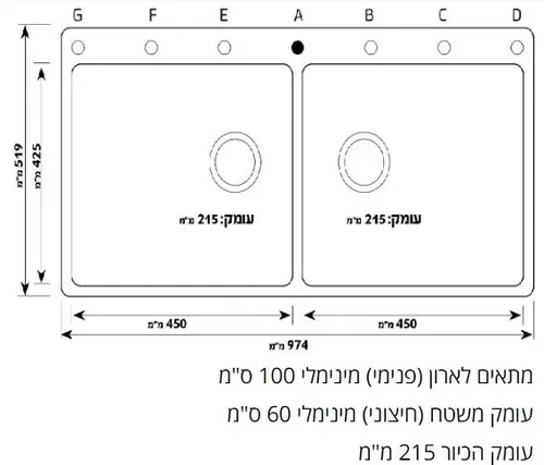 כיור כפול גרניט שוני סמארט 100, פיה מרכזית, מותג שוני, גימור גרניט.