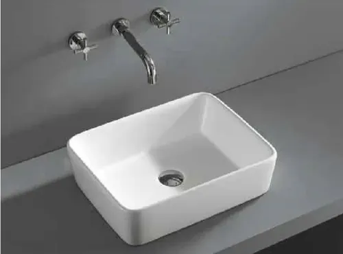 כיור רחצה מונח מחרס לבן מבית סניטק SANITEC דגם סמו במידות רוחב 48 עומק 37 גובה 13 ס