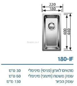 כיור מטבח נירוסטה בלנקו אנדאנו 180-IF מידה 22X44