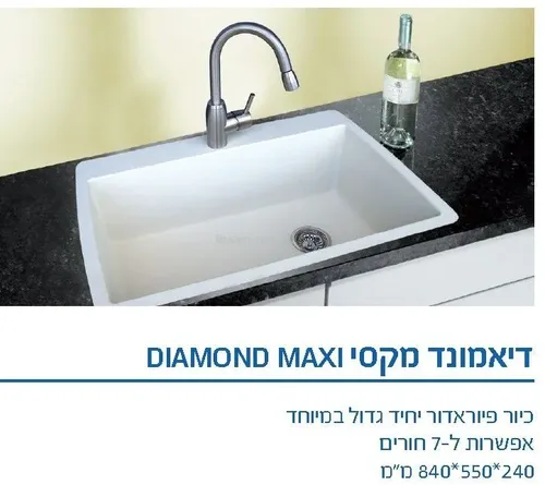 כיור מטבח גרניט בלנקו דיאמונד מקסי בגודל 84x55 ס
