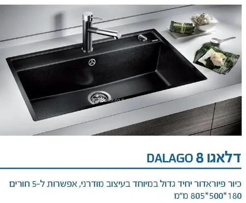 כיור מטבח גרניט בלנקו דלאגו 8 מבית Blanco בגודל 80x50 ס