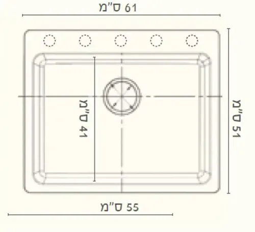 כיור מטבח גרניט בודד עם גימור אודם, מותג Dremex, מידה 61X51.