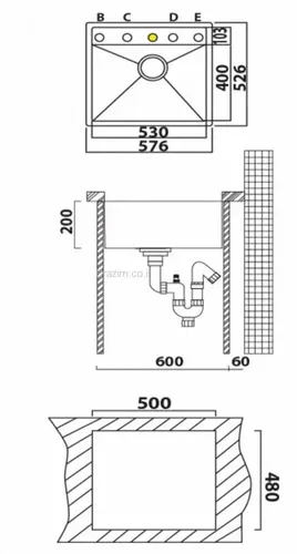 כיור מטבח נירוסטה זירו 110 OL-F125 עם גימור נירוסטה מבריק מאת אולין.