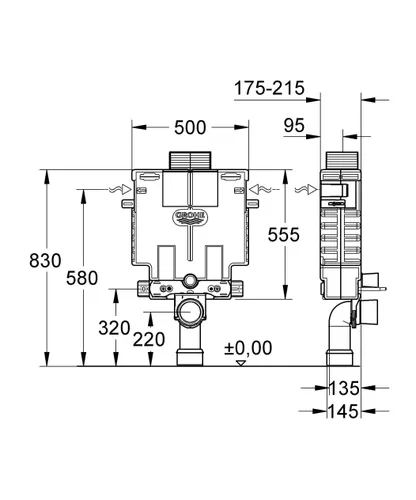 לחצן אובלי דו כמותי של מיכל הדחה GROHE דגם 38415001.