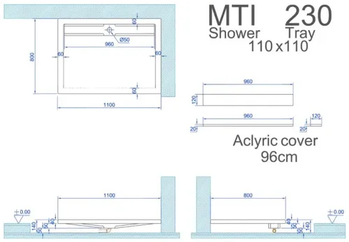 אגנית מלבנית MTI-230 בגוון לבן מבית אמבטיות MTI.