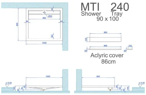 אגנית מלבנית MTI-240 בגוון לבן של אמבטיות MTI.
