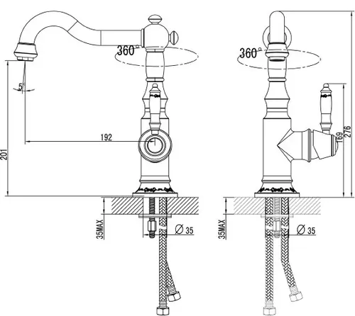 ברז פרח מסתובב עם גימור זהב מט, דגם 7003 של ורד.