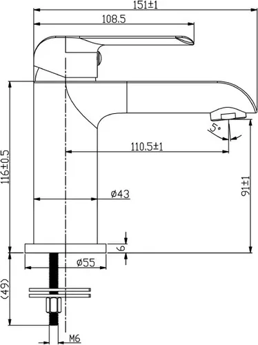 ברז קבוע נמוך לאמבט עם פיה יהלום שחור Vered דגם 8801.