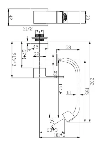 ברז מים קרים מהקיר ורד 8335 עם פיה ניקל.