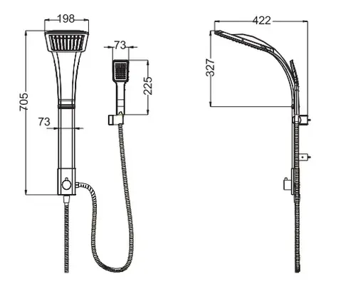 מוט פינוק טולדו קצר שחור, ראש מקלחת 240\200 מ