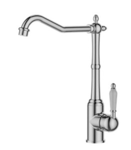 ברז גבוה פיה מסתובבת ידית חרס לבנה ניקל מבריק 3615 סיוון אופיר