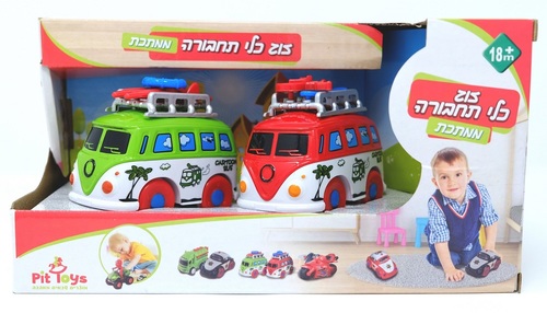 זוג כלי תחבורה ממתכת ופלסטיק - מיניבוס טרנספורטר
