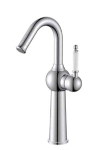 ברז גבוה פיה מסתובבת ידית חרס לבנה ניקל מבריק 6421 סיוון אופיר