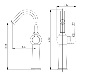 ברז גבוה פיה מסתובבת ידית חרס לבנה ניקל מבריק 6421 סיוון אופיר