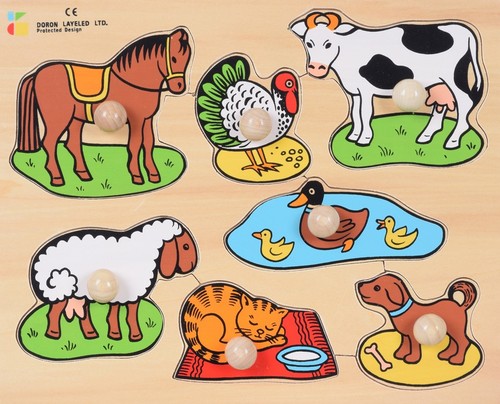 פאזל כפתורי עץ - חיות הבית