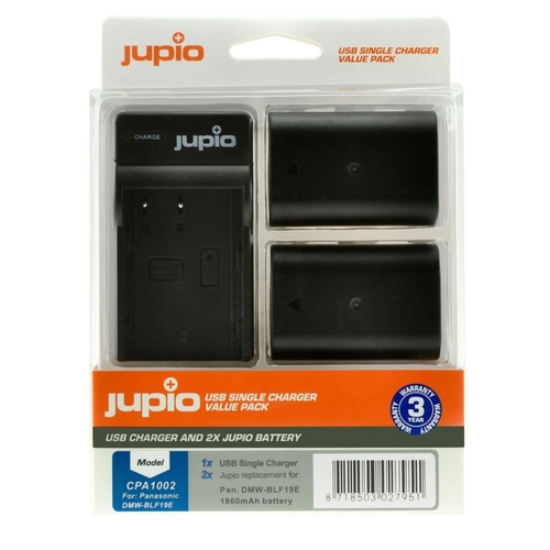 מטען USB יחיד+2 סוללות DMW-BLF19E JUPIO -שלש שנים