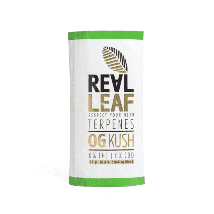 תחליף טבק ללא ניקוטין ריליף REAL LEAF OG KUSH טרפנים 20 גרם