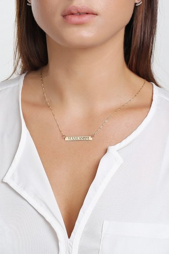 שרשרת ותליון לוחית פס חותם מזהב 14K