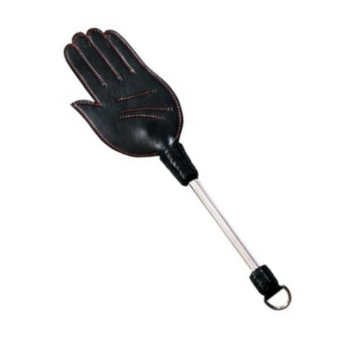 מחבט ספנקר מעור אמיתי בצבע שחור עם תפרים אדומים בצורת כף יד