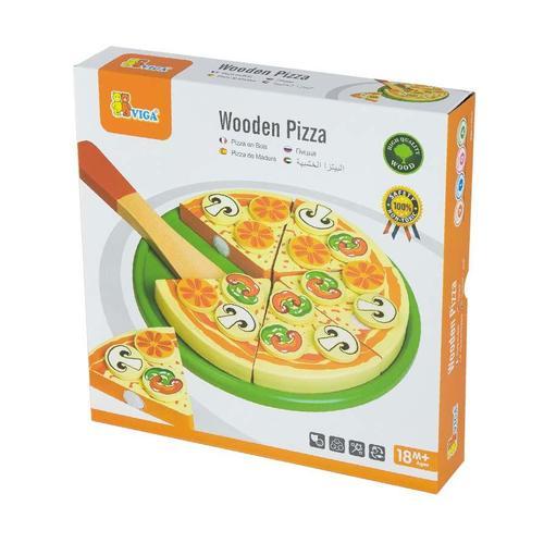 פיצה על מגש עם תוספות וכף הגשה מעץ Viga
