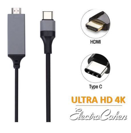 כבל USB TYPE C זכר ל-HDMI זכר באורך 1.8 מטר, תומך 4K * 2K
